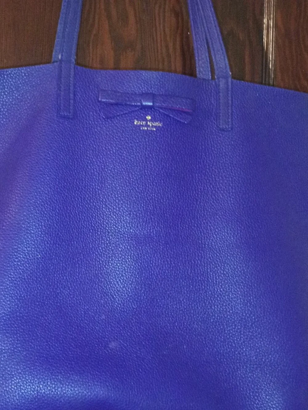 Kate Spade Pebbled Leather Bow Double Handle Large Tote Royal Purple